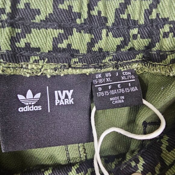 ADIDAS IVY PARK TWILL JOGGER PANTS- Unisex Youth Size XL- Green Houndstooth - Picture 4 of 13